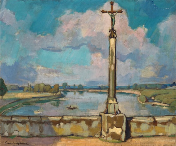 Road Crucifix on the Bridge over the River Loire in Beaugency, France, c.1924 - Лілі Ельбе