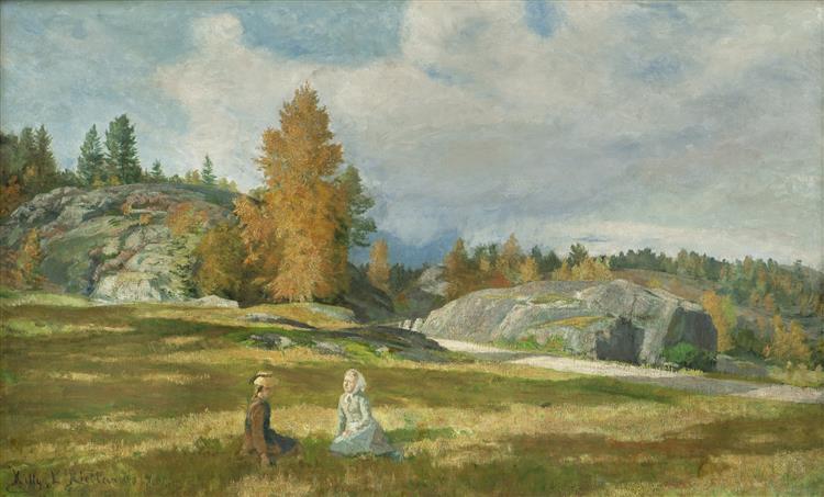 Two Seated Girls on a Meadow - Китти Хьелланн