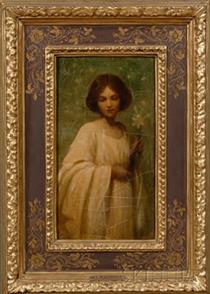 Young Woman in a White Dress with a Lily - Mary Lizzie Macomber