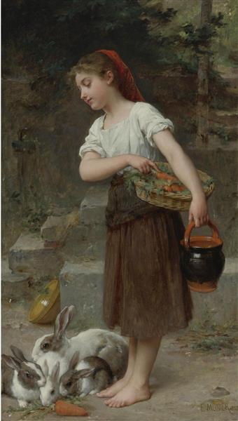 Feeding the rabbits, 1888 - Émile Munier