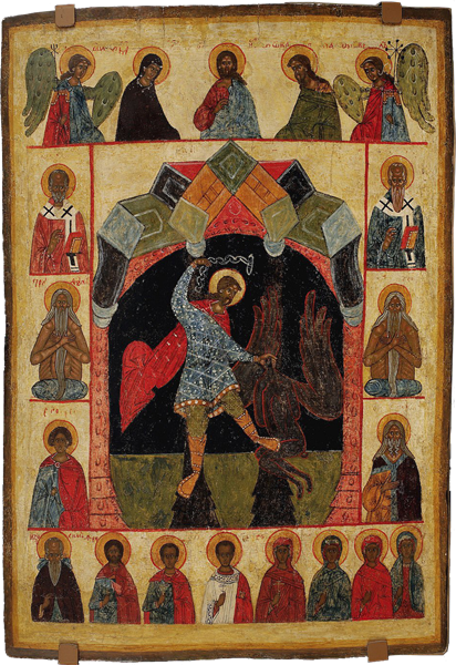 Saint Nikita slaying the demon, c.1450 - Orthodox Icons