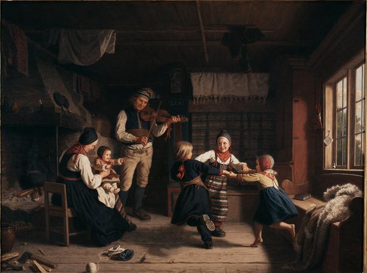 Sunday Evening in a Farmhouse in Dalarna, 1860 - Amalia Lindegren