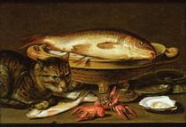 Still Life of Fish and Cat - Clara Peeters