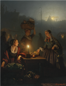 Buying Fruit and Vegetables at the Night Market - Petrus van Schendel
