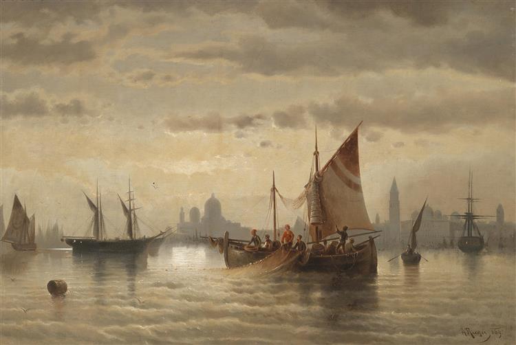 Sailing Ships in Front of Venice, 1869 - Albert Rieger