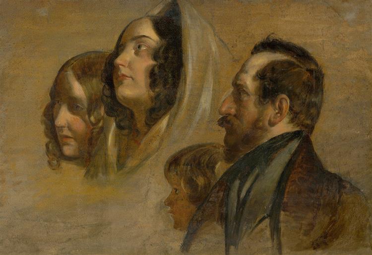 Count Majlath with family (study), 1832 - Фридрих фон Амерлинг