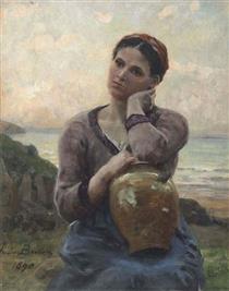 Young Peasant Girl with a Jug on a Sea Background - Jules Breton