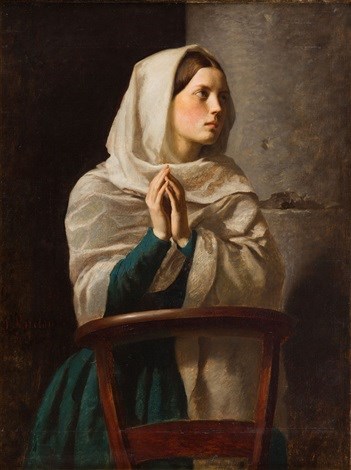 Young Woman Praying in Church, 1854 - Жюль Бретон