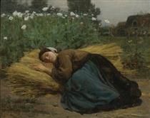 Young Reaper Sleeping on Sheaves of Wheat - Жюль Бретон