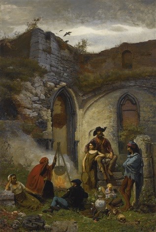 Encampment of Bohemians, In The Ruins of the Abbey of Saint Bavo (Ghent), c.1853 - Жюль Бретон