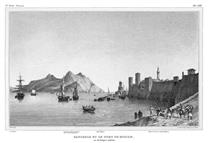 Sapience and the Port of Modon seen from the exterior rampart, Morea Expedition 1829 - Prosper Baccuet