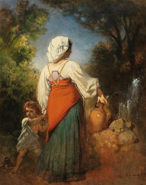 Italian woman with child at the well, c.1857 - c.1876 - Anton Romako