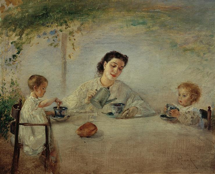 The artist's family at breakfast, 1872 - 1873 - Anton Romako