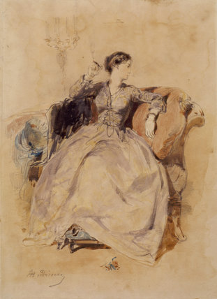 A girl smoking - Clément-Auguste Andrieux