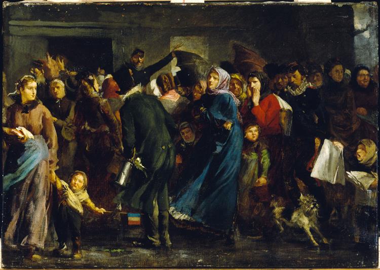 The queue at the butcher's shop in 1871, c.1871 - Клеман-Огюст Андриё