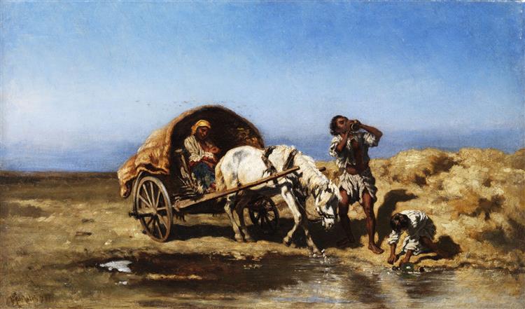 Gypsy Carts at the Water Trough, 1857 - August von Pettenkofen