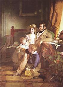 Portrait of Rudolf von Arthaber and his children - Frederico de Amerling