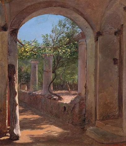View of an Italian garden with the picturesque remains of a colonnade, 1841 - Ernst Meyer
