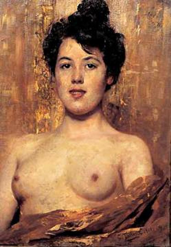 Half nude woman, c.1910 - Cesare Tallone