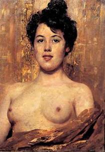 Half nude woman - Cesare Tallone
