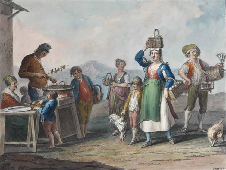 Donuts fryer, egg seller and the itinerant water seller, 1823 - Saverio della Gatta