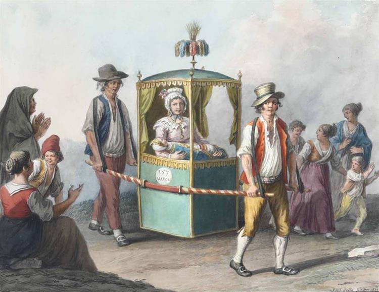 Neapolitan midwife carrying the baby for baptism, 1822 - Saverio della Gatta