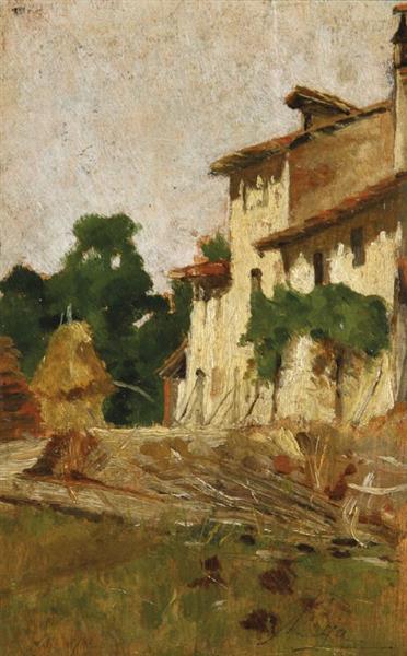Farmhouse with haystack, c.1880 - Silvestro Lega