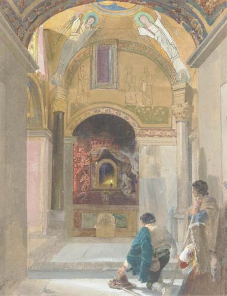 Chapel interior with figures in Rome - Alfred Downing Fripp