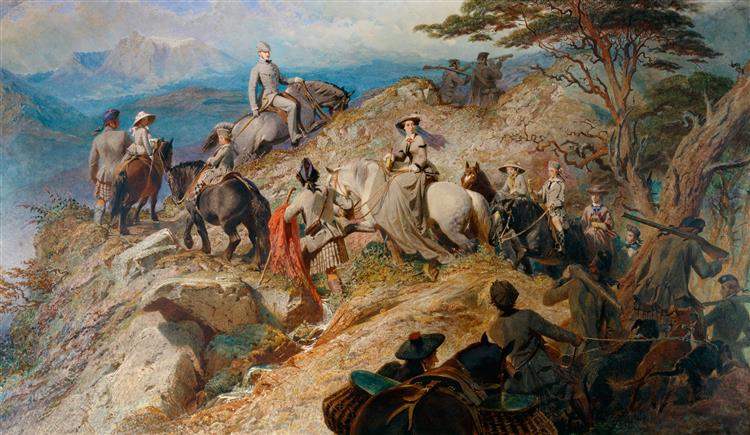 Morning in the Highlands: the royal family ascending Lochnagar, 1853 - Карл Хаг