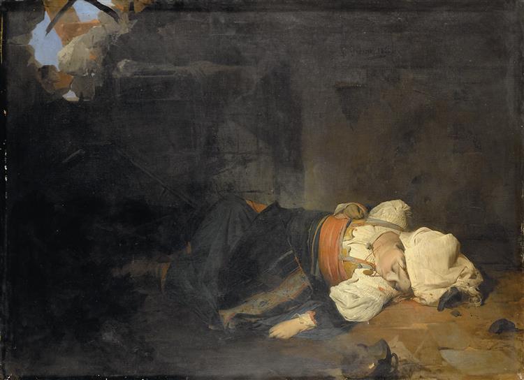 A woman from Trastevere killed by a bomb, 1850 - Gerolamo Induno