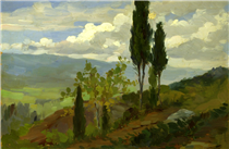 Countryside with cypresses - Cristiano Banti
