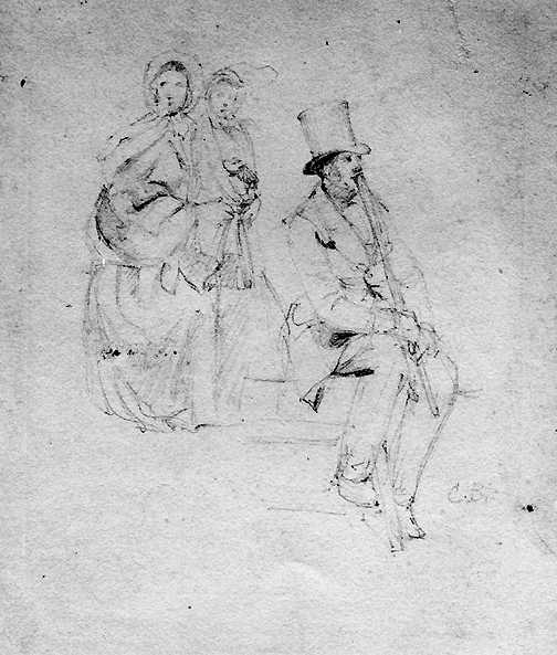 Study of Man with cylinder and cane and of two Women - Cristiano Banti