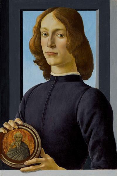 Portrait d'un jeune homme tenant un médaillon - Sandro Botticelli