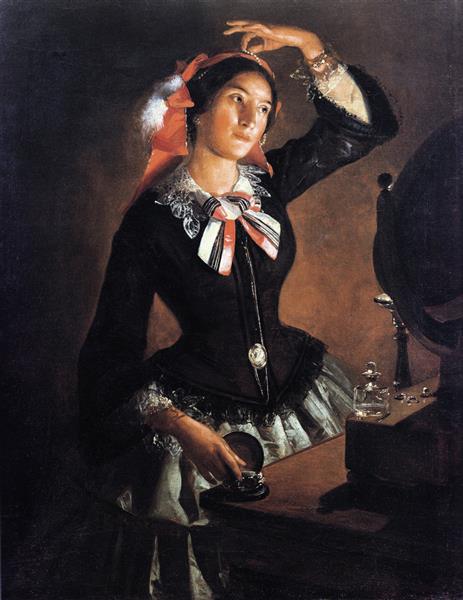 Portrait of Amanzia Guérillot at the mirror, 1856 - Angelo Inganni