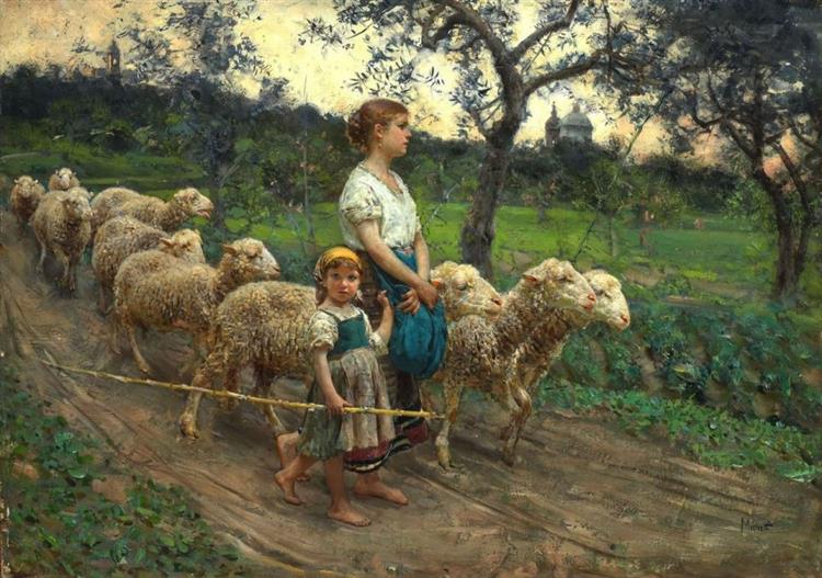 Two shepherdesses with sheep, 1875 - 1880 - Francesco Paolo Michetti