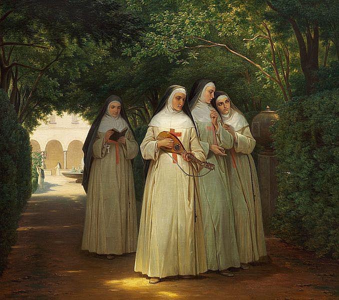Nuns walking in a cloister garden in Rome - Jørgen Sonne