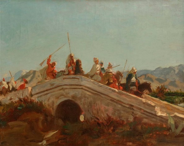 Arab horsemen on a bridge - Alfred Dehodencq