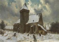 Abbey Church in Winter. (St. Michaelis in Bautzen?) - Carl Julius von Leypold