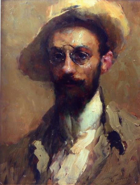 Portrait of a man with hat and glasses (Francesco Paolo Michetti?), c.1883 - Cesare Tallone