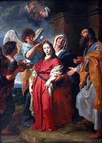 Adolescent Virgin decorated by Angels in the presence of Joachim and Saint Anne - Gaspar de Crayer
