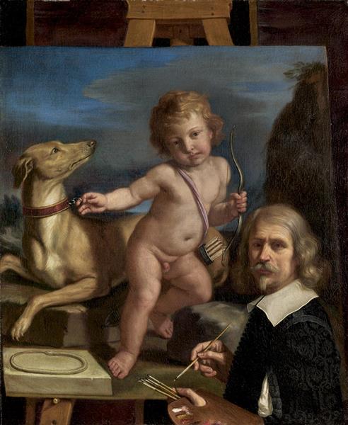 Self-Portrait before a Painting of Amor Fedele - Guercino
