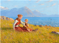 Mother and child by the sea - Hans Dahl