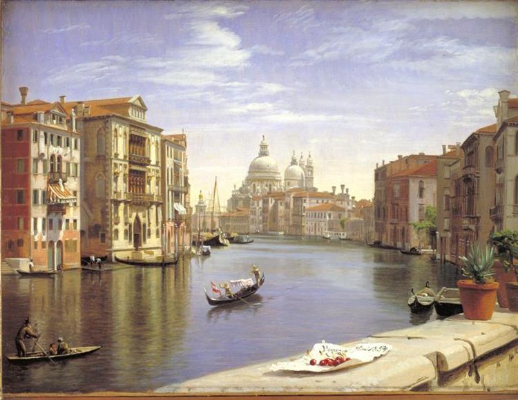 View over the Grand Canal in Venice. In the distance the church Santa Maria della Salute, 1854 - Peter Christian Skovgaard