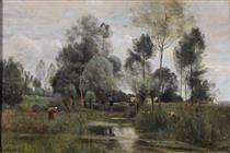 Spring, the willow plantation - Paul-Désiré Trouillebert