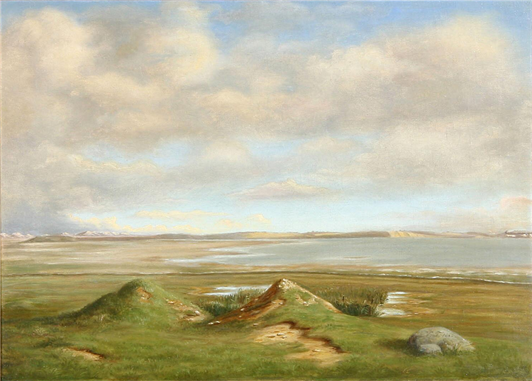 Dune landscape near a lake, a mill in the background, 1862 - Wenzel Tornøe