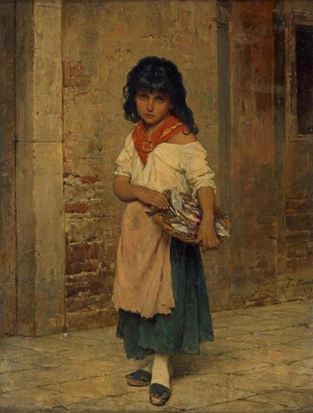 Girl with Fish, 1879 - Эжен де Блаас