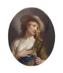 A young shepherdess wearing a straw hat with a shepherd's crook - Erasmus Quellinus the Younger