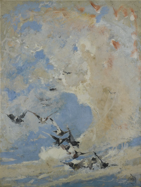 Flight of pigeons - Mosè Bianchi
