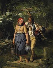 Young couple returning from the forest trail - Jakob Becker
