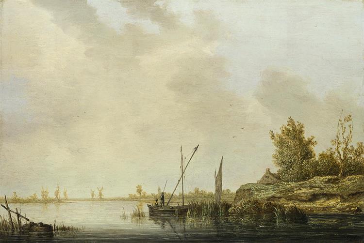 A River Scene with Distant Windmills - Альберт Кейп